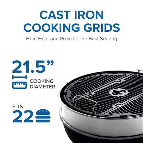Napoleon - PRO22 Charcoal Kettle Grill, Black, Porcelain Enameled Lid and Bowl, Chrome Plated Cooking Grid