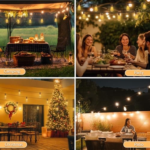 50ft LED String Lights with Remote, 25+1 Bulbs Dimmable String Lights for Outside, ST38 Patio Lights Outdoor Waterproof, Decorative Hanging Lights for Deck, Garden, Backyard