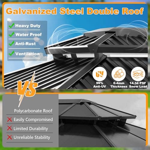 HOTEEL 10x12 Hardtop Gazebo Hot Tub Gazebo with Flame-Retardant Curtain Netting, Heavy Duty Pavilion with Galvanized Steel Double Roof, Aluminum Frame Outdoor Canopy for Patio and Party (Upgraded 3.0)