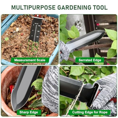 Hori Hori Garden Knife, Garden Tools with Sheath for Planting,Weeding,Digging, 7" Stainless Steel Soil Knife with Cutting Edge, Full Tang Wood Handle with Hanging Hole