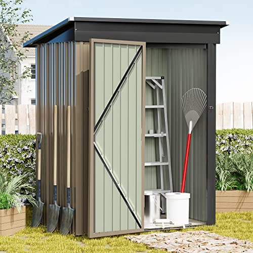 Greesum Metal Outdoor Storage Shed 5FT x 3FT, Steel Utility Tool Shed Storage House with Door & Lock, for Backyard Garden Patio Lawn (5' x 3'), Brown