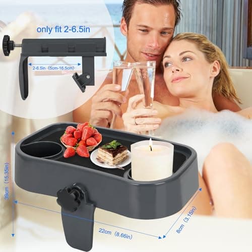 Hot Tub Tray, Adjustable Spa Table Tray with 2 Cup Holders, Spa with Wall Thickness of 2'' to 7.5'', Nonslip Heavy-Duty Shelf for Aboveground Bathtub, Spa Accessory