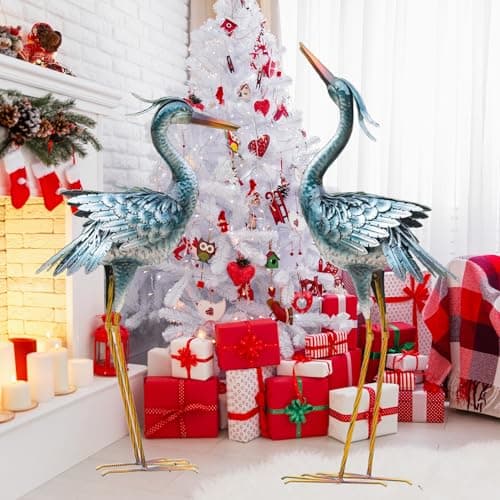 Chisheen Large Garden Crane Outdoor Sculptures, Metal Yard Art Heron Standing for Indoor Outdoor Decor, Bird Statues for Patio Lawn Porch Decorations, Set of 2