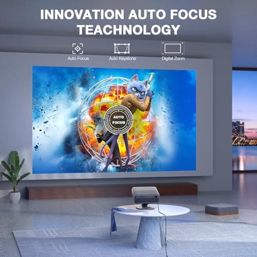 [Netflix Officially&AI Auto Focus]AuKing Smart Projector with Wifi and Bluetooth,Auto Focus&Keystone Projector4K,3D DoIby Audio, 1200ANSI Outdoor Projector with Omnidirectional Rotating Stand(Grey)