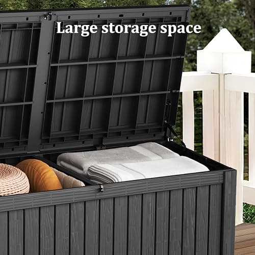 150 Gallon Lockable Resin Deck Box, Waterproof & UV-Resistant Outdoor Storage Box for Cushion Storage and Delivery, Black
