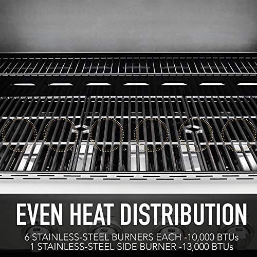 Kenmore 6-Burner Propane Gas BBQ Grill with Side Burner, 73,000 BTUs, Stainless Steel Cabinet Grill with Cast Iron Grates for Outdoor Cooking, Backyard BBQ, Patio, Large Parties