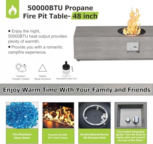 48" Propane Fire Pit for Backyard with Round Burner - 50,000 BTU Fire Pit Table with Lid, Rocks, Cover & Tank Storage - Outdoor Gas Fireplace for Patio and Deck (Grey, 48" Standard)