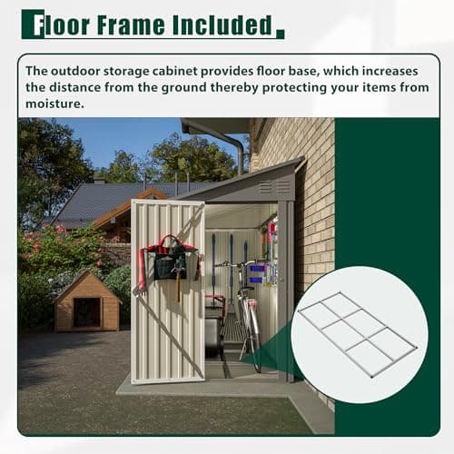 4x8 FT Outdoor Storage Shed with Floor,Lean to Metal Shed W/Lockable Door,All Weather Waterproof Garden Tool House W/ 2 Air Vents,for Backyard,Patio,Lawn,Garden,Gray