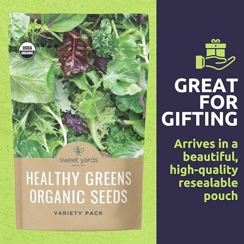 Organic Healthy Greens Seeds Variety Pack - 12 Individual Packs - 2025 Season - Arugula, Kale, Swiss Chard, Spinach, Mustard & More! for Indoor & Outdoor Planting (Non-GMO, Certified Organic)