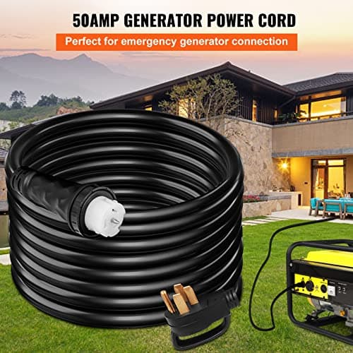 VEVOR 20 FT 50 Amp Generator Extension Cord NEMA N14-50P & SS2-50R & CS6364, STW 6/3 + 8/1 AWG 125V 250V Generator Power Cord Twist Lock Connectors