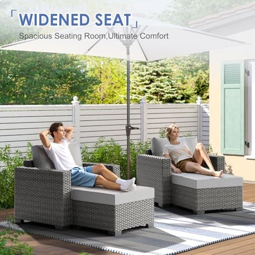 Patio Furniture Set with 44'' Fire Pit Table, 7 Piece 60,000 BTU Comfortable Wicker Rattan Outdoor Furniture Set with Propane Fire Pit, Patio Conversation Set for Porch,Deck,Poolside,Grey