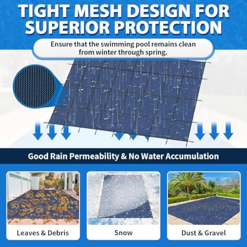 iCOVER Inground Pool Safety Cover, 18x36ft Rectangle Winter Safety Pool Cover for Inground Swimming Pools, Winter Pool Cover, Pool Covers for Inground Pools, Triple Stitched for High Strength, Blue