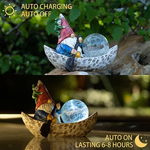 Garden Gnome Statue,Solar Gnomes Figurine,Outdoor Gnome Decor,Gnomes Decorations for Yard with Solar Light,Gnome Sculptures for Patio Lawn Ornaments