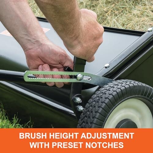 Agri-Fab 45-0546 52" Tow-Behind Lawn Sweeper, 26 cu. ft Hopper Bag Capacity; Leaf & Grass Catcher, with Adjustable Brush Height and Dump From Seat Handle