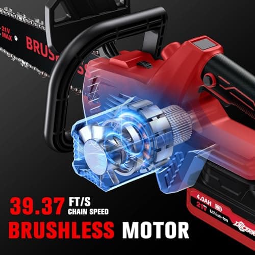 Chainsaw Cordless, 12 Inch Electric Chain Saw with 21V Battery Powered, Handheld Brushless Chainsaws with Tool-free Chain Tension & Auto Lubrication for Tree, Wood Cutting, Courtyard, Household