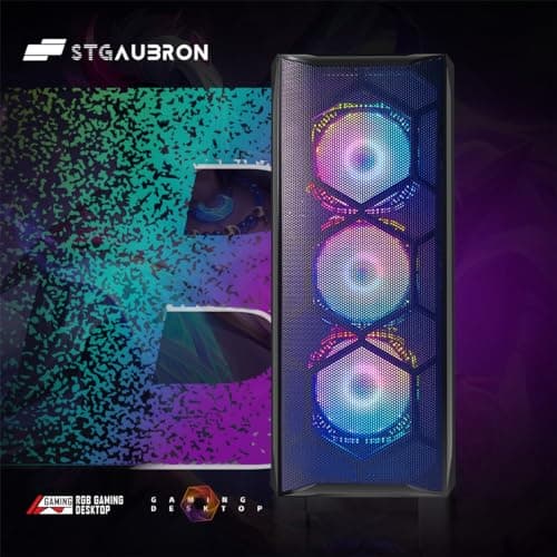 STGAubron Gaming PC Bundle with 24Inch FHD LED Monitor-Intel core I7 up to 3.9G, RX 580 8G, 16G, 512G SSD, RGB Mouse Pad, RGB Sound Bar, Windows 10 Home