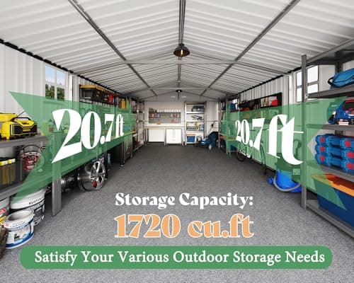 AMERLIFE 13.2x21x8 FT Outdoor Storage Shed, Huge Metal Garage Shed with 2 Double Hinged 4 Windows and Doors, Carport for Car, Truck, Bike, Garbage Can and Lawnmower, Dark Grey
