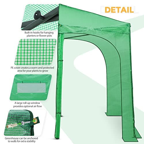 EAGLE PEAK 9x4 Lean-to Portable Walk-in Greenhouse, Pop-up Indoor Outdoor Garden Green House, Zippered Doors and Window, PE Cover, Green