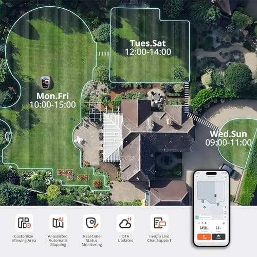 Segway Navimow i105N Robot Lawn Mower Perimeter Wire Free 1/8 Acre RTK+Vision Robotic Lawnmower, AI-Assisted Mapping, Virtual Boundary, APP Control, 58dB(A) Quiet, Multi-Zone Management
