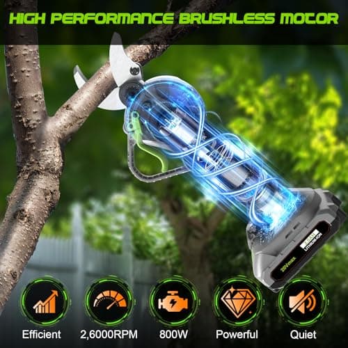 2 In 1 Pole Pruning Shears Cordless (2025 Upgraded), Electric Pruning Shears with LCD Display,1.5-2 Inch Cutting Diameter Pole Pruners for Tree Trimming, with 2 Pack 2.0Ah Batteries and Goggles