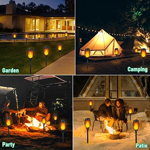 IkeeRuic Solar Lights Outdoor, Solar Torch Light with Flickering Flame for Garden Decor, Solar Garden Lights, Waterproof Outdoor Lighting, Flame Torches for Outside Patio Pathway Yard Decorations