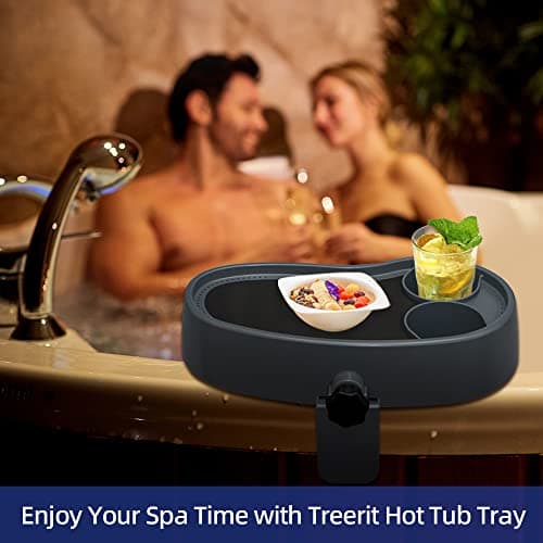 Adjustable Hot Tub Tray with 2 Cup Holders, Stable, Heavy-Duty, Nonslip Drink Holder for Aboveground Bathtub, Spa with Wall Thickness Of 2'' to 7.5''