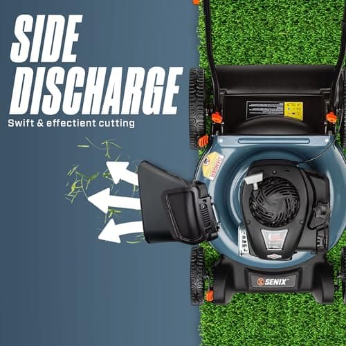 SENIX LSPG-M4 21-Inch Gas Push Lawn Mower with 125 cc 4-Cycle Briggs & Stratton Engine, Mulching and Side Discharge, 6-Position Dual Lever Height Adjustment