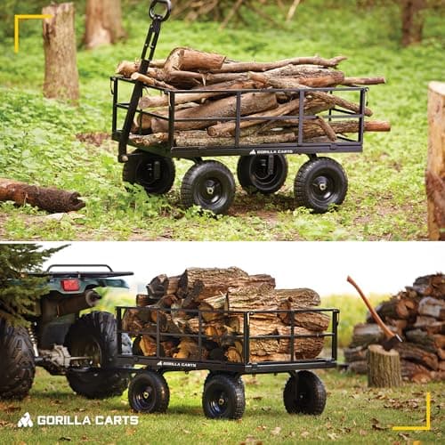 Gorilla Carts Heavy Duty Utility Cart, All Terrain Garden Wagon, 1200 Lb, Black