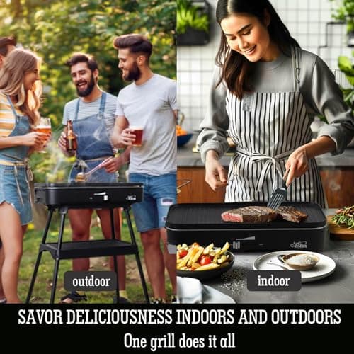 Upgrade Version - Artestia 1800W Electric Outdoor Grill with Lid Indoor Smokeless BBQ Grills with Temperature Control Portable Removable Stand Grill for Cooking, BBQ Party, Family