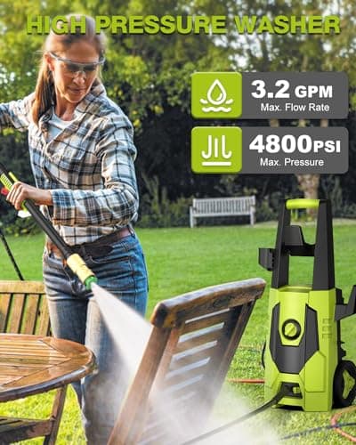 AgiiMan Electric Pressure Washer - 4800PSI Max 3.2 GPM Power Washer with 35FT Power Cord, 20FT Hose, Soap Tank, High Pressure Washer Electric Powerd Car Cleaning for Garden, Patios, Yard, Green