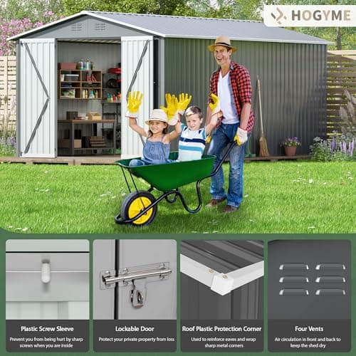 10 x 12 FT Outdoor Storage Shed, Large Metal Tool Sheds with Updated Frame Structure and Lockable Doors, Garden Shed for Backyard Garden Patio Lawn, Grey