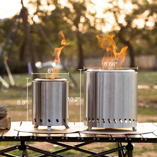 Table Top Firepit 6 Inch - Tabletop Fire Pit Camping Stove 304 Stainless Steel Pellet Patio Heater Portable Smokeless Fire Pit 6"x6.89" Silver