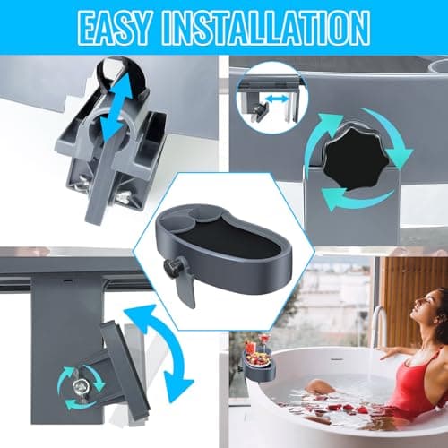 Larger Surface Adjustable Hot Tub Tray, 15.8" × 7.9" Hot Tub Cup Holder with Two Drink Holders, Floor Standing Bathtubs Tray with Wall Thickness of 2.38"- 4.92", Non-Slip Drainage Bathtub Storage