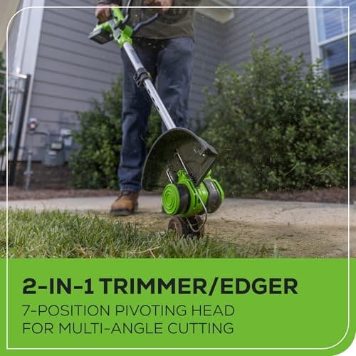GreenWorks 24V Cordless String Trimmer/Edger (Gen 2), 12" Cutting Width, Ultra-Light 6 lbs Design, Women & Senior-Friendly, 2.0Ah Battery & Charger