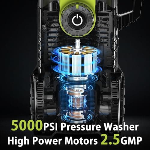 Pressure Washer, Adjustable 5000 Max PSI 2.5 Max GPM, Power Washer with 33 FT Hose Reel, Steel Wand, 500ml Foam Cannon, 4-Nozzle Set, Electric Pressure Washer for Cars, Fences, Patios