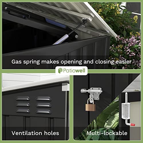 Patiowell 6 x 3 FT Horizontal Metal Shed, Outdoor Storage Shed with Double Lockable Doors and Easy Lift Hinges for Trash Cans, Garden Tools and Pool Accessories, Sloping Roof for Backyard Garden Lawn