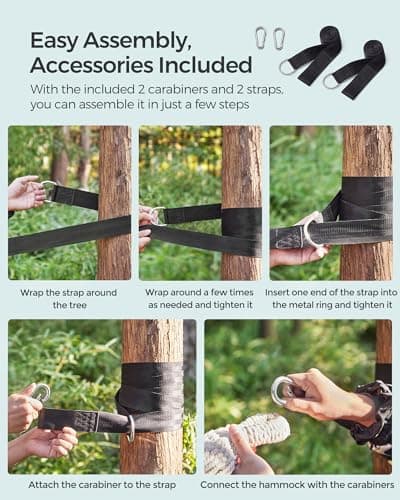 SONGMICS Double Hammock, 98.4 x 59.1 Inches, 660 lb Load Capacity, with Compression Bag, Mounting Straps, Carabiners, for Terrace, Balcony, Garden, Outdoor, Camping, Beige UGDC15M