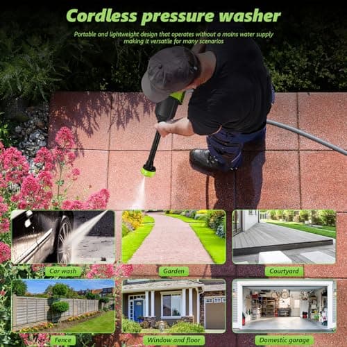 Cordless Pressure Washer, 1070PSI Portable Power Washer with 2 x 3.0Ah Battery, 6-in-1 Nozzle, 3 Speed Adjustment LCD Touch Screen, Handheld High-Pressure Electric Washer for Car/Fence/Floor/Patio