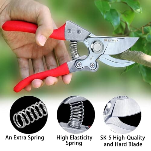 Kynup Pruning Shears, Gardening Pruners Scissors, Professional Bypass Hand Shears Heavy Duty, Pruners for Gardening, Garden Clippers, Hedge Shears, Garden Tools(Red)
