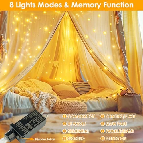 66Ft 200 LED Fairy Lights Plug in, Waterproof String Lights Outdoor & Indoor 8 Modes Christmas Light Bedroom Decor, Timer Twinkle Lights for Girl's Room Garden Party Christmas Decorations (Warm White)