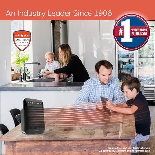 Lasko MyHeat Max Personal Ceramic Space Heater, Tip Over Switch, Overheat Protection, 2 Heat Settings, Adjustable Thermostat, Timer, for Indoor Use, Home, Office, 9 Inches, 1500W, Black, CD09101