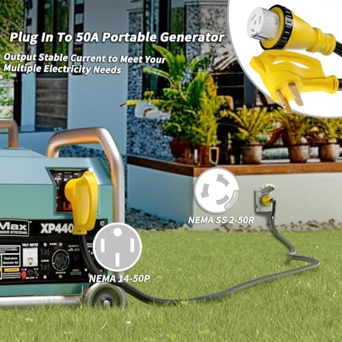 50 Amp Generator Cord, 25FT 50 Amp RV Extension Cord with Twist Lock, Generator Cable 50A 4 Prong Yellow, NEMA 14-50P/SS2-50R Heavy Duty 6/3+8/1 AWG STW Wire for RV Camper & House