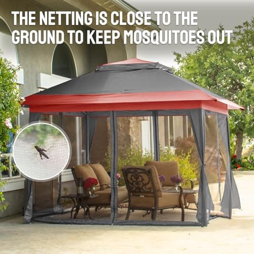 CROWN SHADES 13x13 Pop Up Gazebo, Canopy Tent, Gazebos on Clearance - Outdoor Gazebo for Backyard & Patio Furniture - Carpa Pop Up Tent with Wheeled STO-N-Go Cover Bag (Red & Grey)