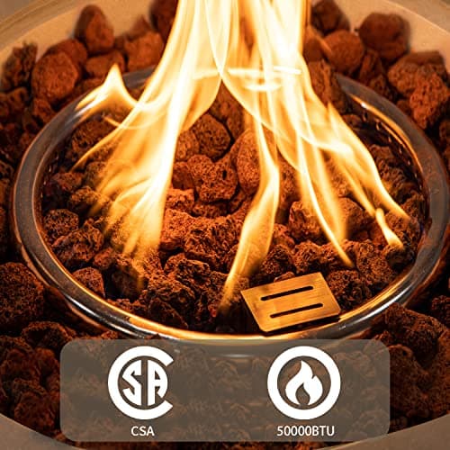 SUNBURY Outdoor 40" Propane Fire Pit Table, CSA Certified,50000 BTU Gray Patio Fire Table, Concrete Round Gas Fire Table w Lava Rocks (Tank Outside)
