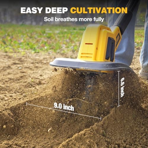 Alloyman 20V Cordless Tiller Cultivator, 360RPM Electric Garden Tiller, with 2 * 2.0Ah Batteries & Charger, 9In Tilling Width and 6.6In Depth Garden Rototiller for Lawn/Gardening/Soil Cultivation