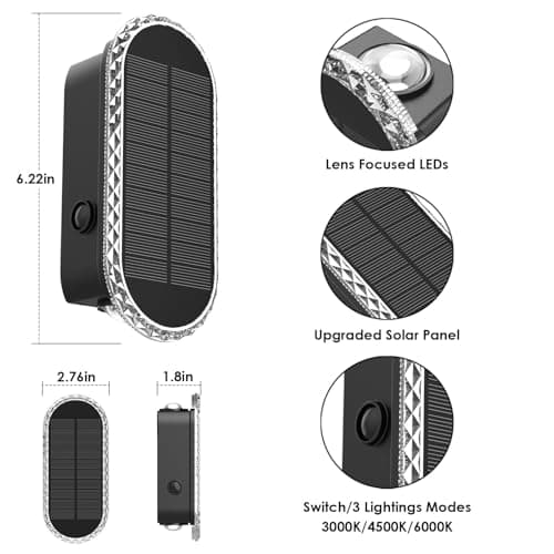 Solar Fence Lights Outdoor - 3000/4000/6000K 3 Modes,Up & Down Lighting IP65 Waterproof Fence Lights Solar Powered, Solar Wall Lights Outdoor for Backyard/Garden/Patio/Garage and Wall decor (8 pack)
