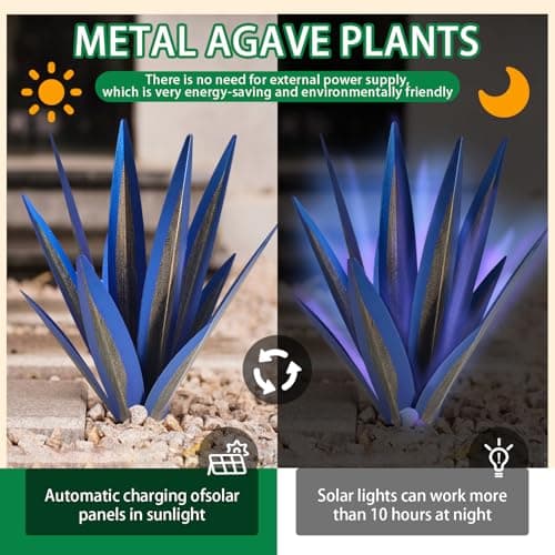 Large Metal Agave Plants 25.6‘’ Outdoor Decor DIY Tequila Rustic Sculpture Metal Agave Yard Art Outdoor Patio Yard Home Decor Garden Statue for Mom Gift (Blue)
