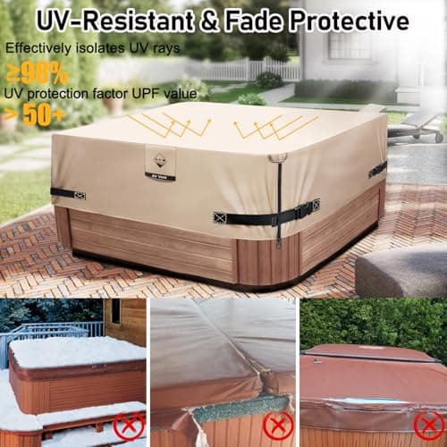 1000N Tearing Strength Hot Tub Cover Protector [900D Upgrade Fabric] 85 x 85 inch fits 84 x 84, 83 x 83, 82 x 82 inch or 81 x 81 Square SPA, Hot Tub Covers Replacement-Wheat