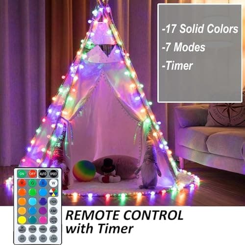 Mocalido 50ft Color Changing Globe String Lights Indoor, Hanging Colored Lights for Bedroom 75 LED USB Powered with Remote, Fairy Lights Classroom, Camping Tent Decor