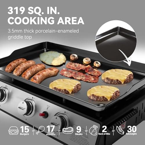Royal Gourmet PD1301S Portable 24-Inch 3-Burner Table Top Gas Grill Griddle with Cover, 25,500 BTUs, Outdoor Cooking Camping or Tailgating, Black